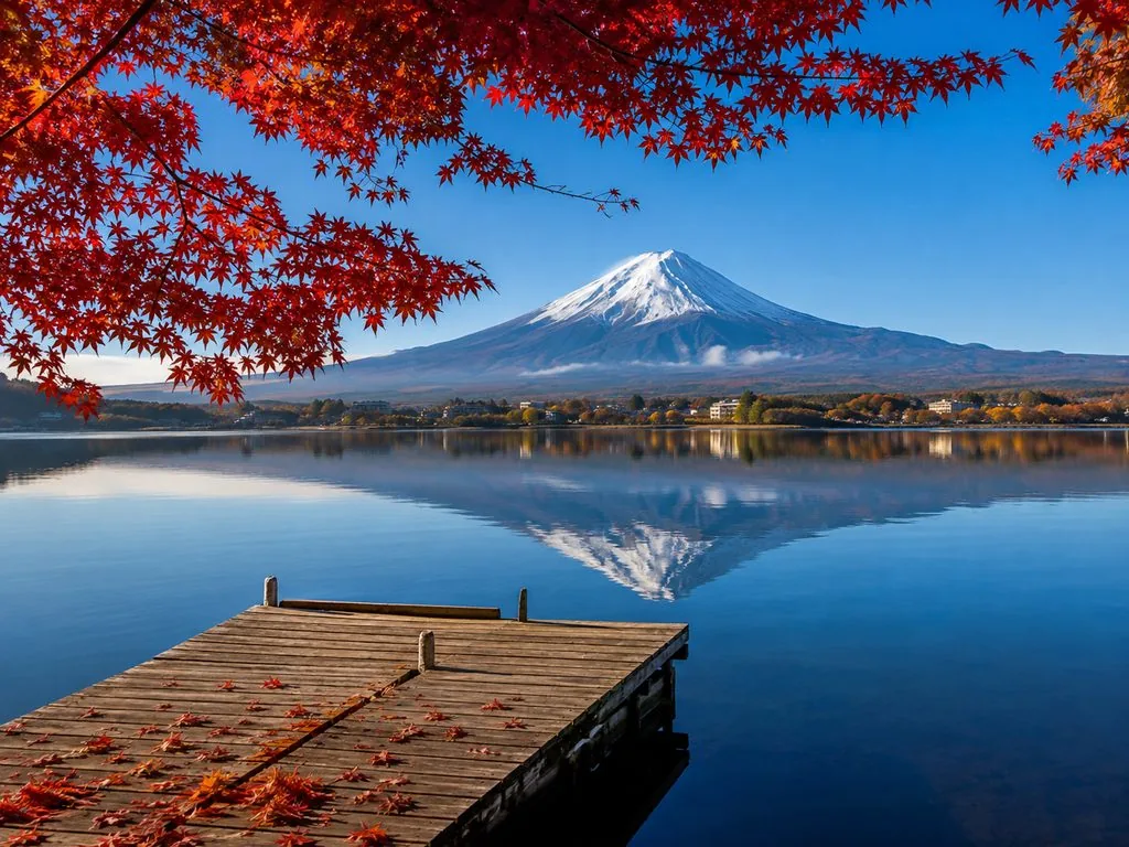Mount Fuji’s full cone over Lake Kawaguchi — a view that only exists from below